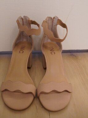 INC International Concepts Tan Scalloped Block Heel Sandals 6